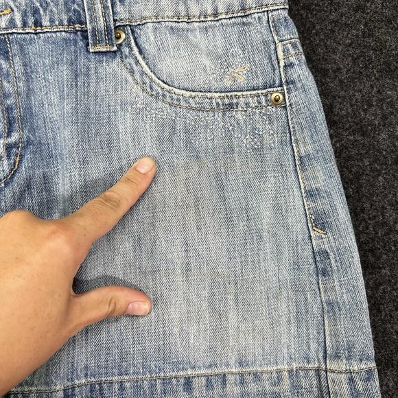 Vintage 2000s Y2K Low Rise Denim Micro Mini Skirt Embroidered Retro Festival 34" - Picture 2 of 9